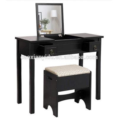 Dresser suit with flip mirror cushion bench makeup dressing table 2 3 removable drawer organizers black